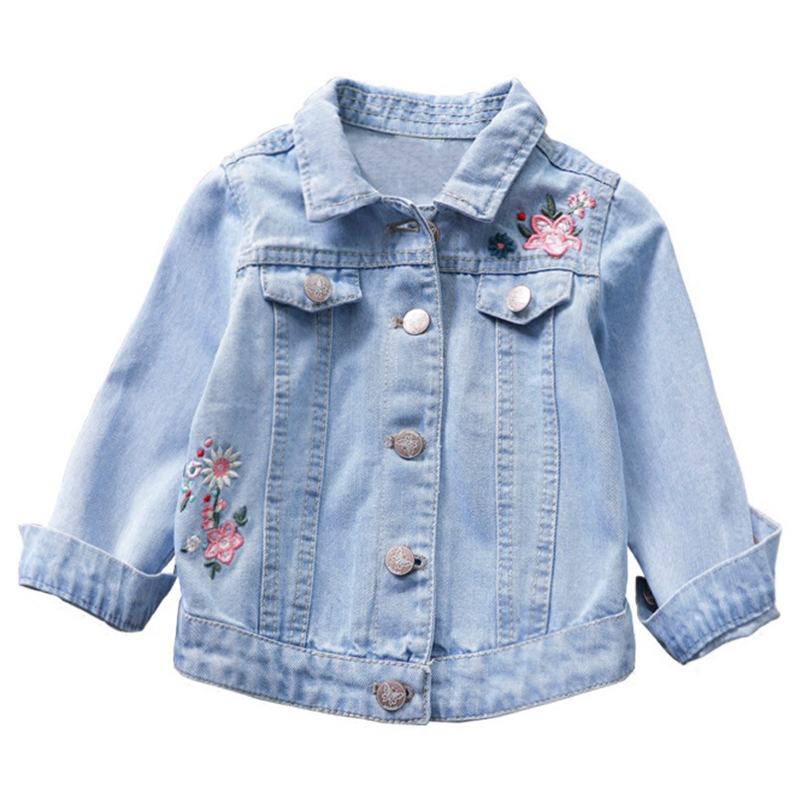 Dyfzdhu Denim Jackets for Girls Kids Outerwear Long Sleeve Floral Print Zipper Hooded Jean Coat